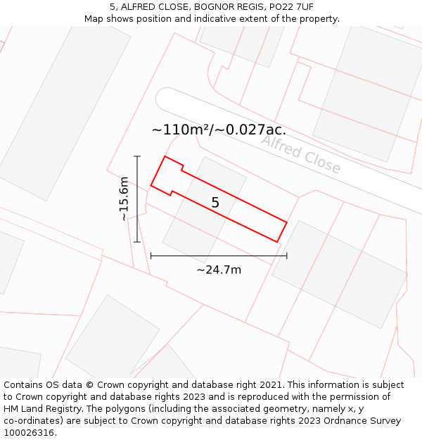 5, ALFRED CLOSE, BOGNOR REGIS, PO22 7UF: Plot and title map