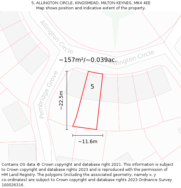 5, ALLINGTON CIRCLE, KINGSMEAD, MILTON KEYNES, MK4 4EE: Plot and title map