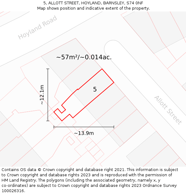 5, ALLOTT STREET, HOYLAND, BARNSLEY, S74 0NF: Plot and title map