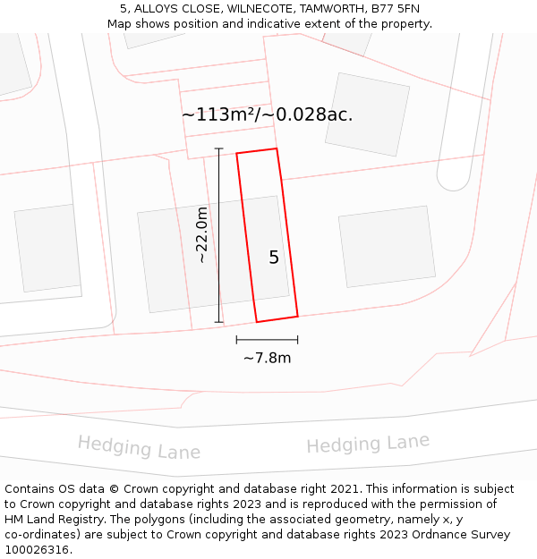 5, ALLOYS CLOSE, WILNECOTE, TAMWORTH, B77 5FN: Plot and title map