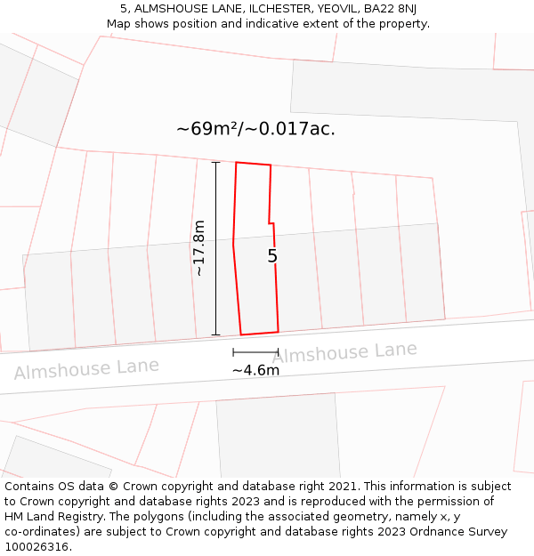 5, ALMSHOUSE LANE, ILCHESTER, YEOVIL, BA22 8NJ: Plot and title map