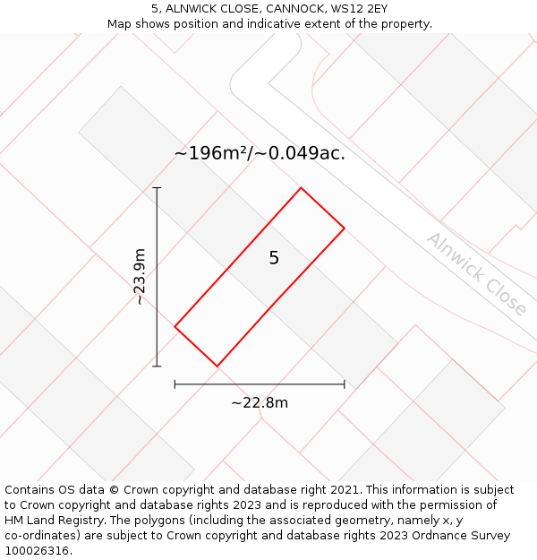 5, ALNWICK CLOSE, CANNOCK, WS12 2EY: Plot and title map