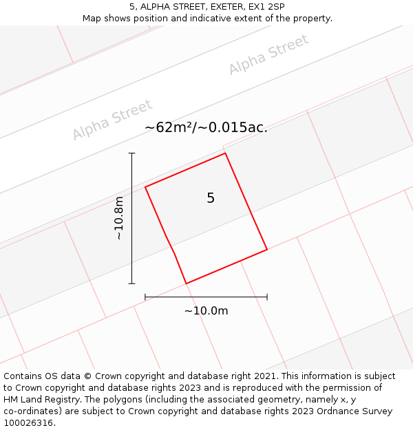 5, ALPHA STREET, EXETER, EX1 2SP: Plot and title map