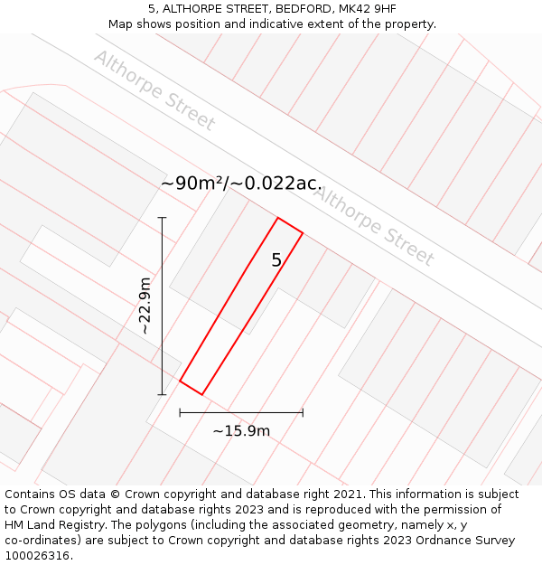 5, ALTHORPE STREET, BEDFORD, MK42 9HF: Plot and title map
