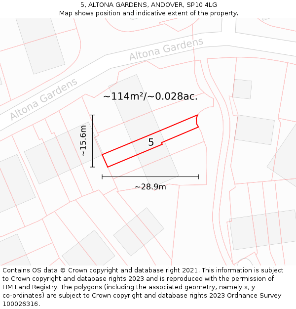 5, ALTONA GARDENS, ANDOVER, SP10 4LG: Plot and title map