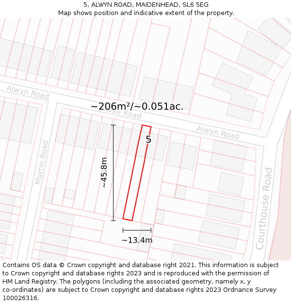5, ALWYN ROAD, MAIDENHEAD, SL6 5EG: Plot and title map
