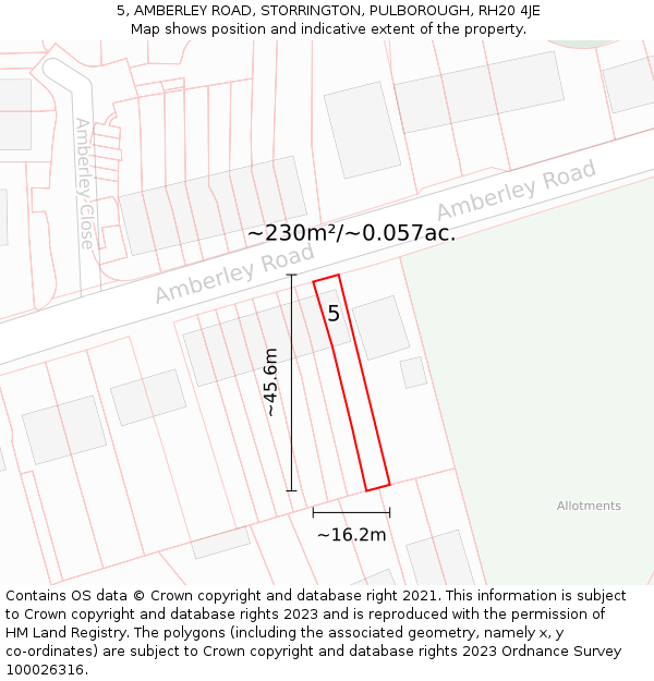 5, AMBERLEY ROAD, STORRINGTON, PULBOROUGH, RH20 4JE: Plot and title map