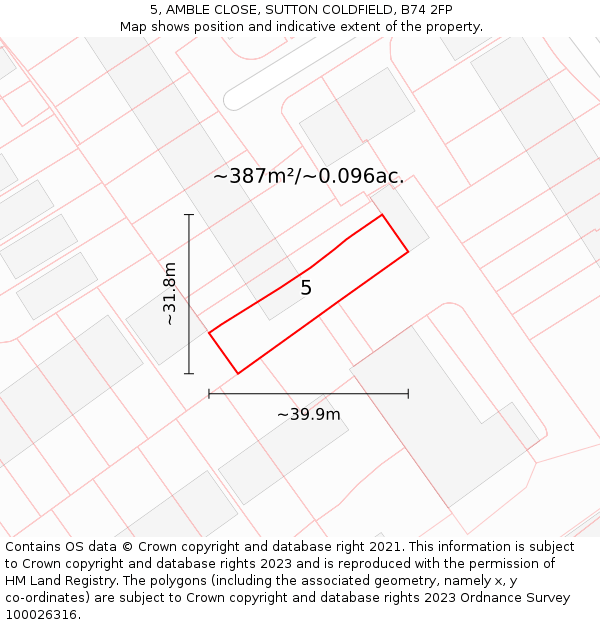 5, AMBLE CLOSE, SUTTON COLDFIELD, B74 2FP: Plot and title map