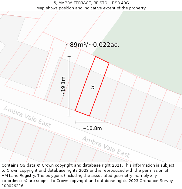 5, AMBRA TERRACE, BRISTOL, BS8 4RG: Plot and title map