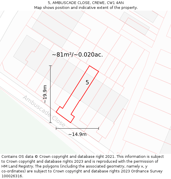 5, AMBUSCADE CLOSE, CREWE, CW1 4AN: Plot and title map
