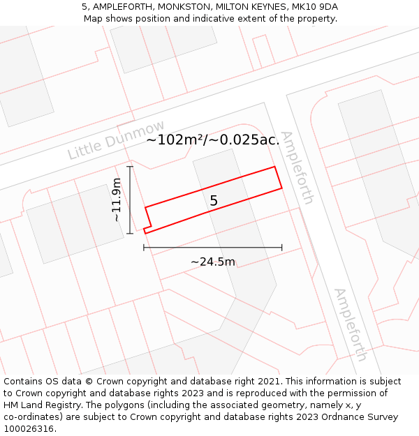 5, AMPLEFORTH, MONKSTON, MILTON KEYNES, MK10 9DA: Plot and title map