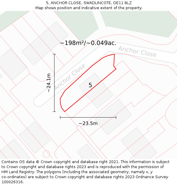 5, ANCHOR CLOSE, SWADLINCOTE, DE11 8LZ: Plot and title map