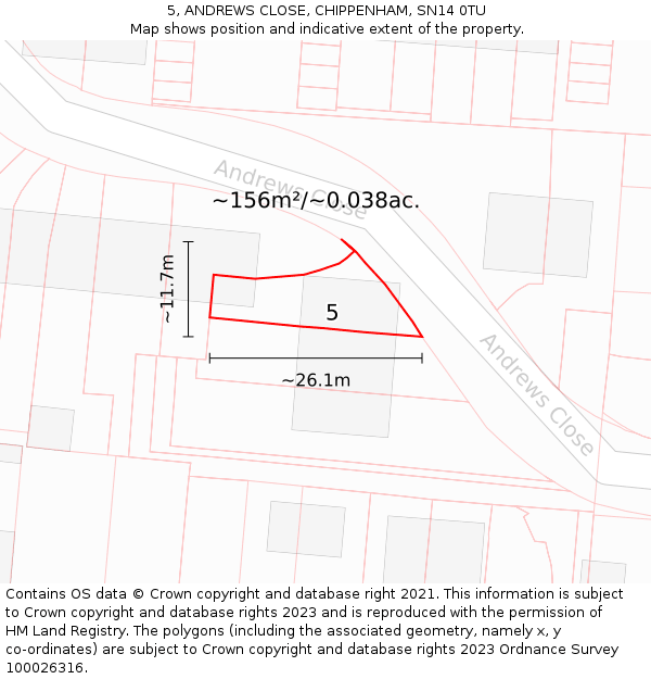 5, ANDREWS CLOSE, CHIPPENHAM, SN14 0TU: Plot and title map