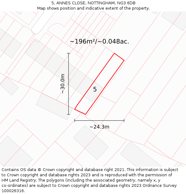 5, ANNES CLOSE, NOTTINGHAM, NG3 6DB: Plot and title map
