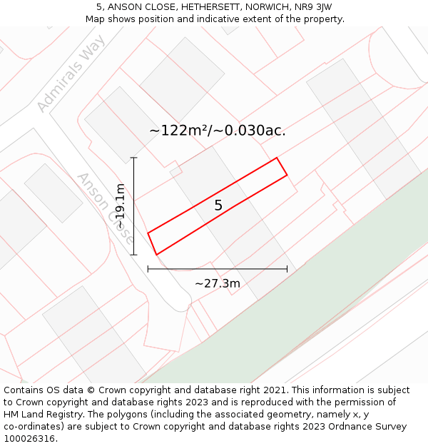 5, ANSON CLOSE, HETHERSETT, NORWICH, NR9 3JW: Plot and title map