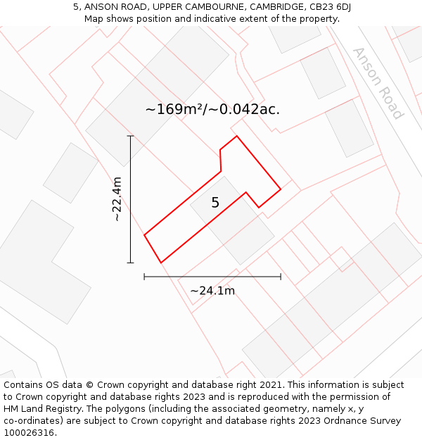 5, ANSON ROAD, UPPER CAMBOURNE, CAMBRIDGE, CB23 6DJ: Plot and title map