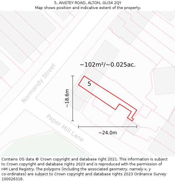 5, ANSTEY ROAD, ALTON, GU34 2QY: Plot and title map