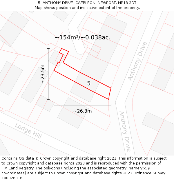 5, ANTHONY DRIVE, CAERLEON, NEWPORT, NP18 3DT: Plot and title map