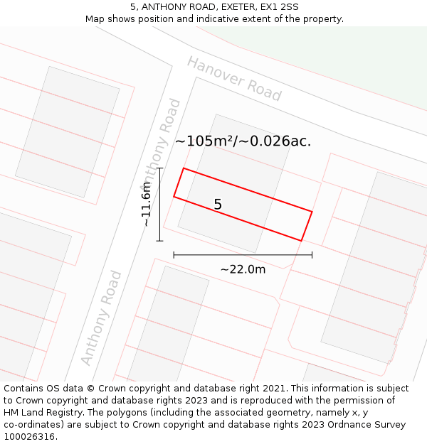 5, ANTHONY ROAD, EXETER, EX1 2SS: Plot and title map