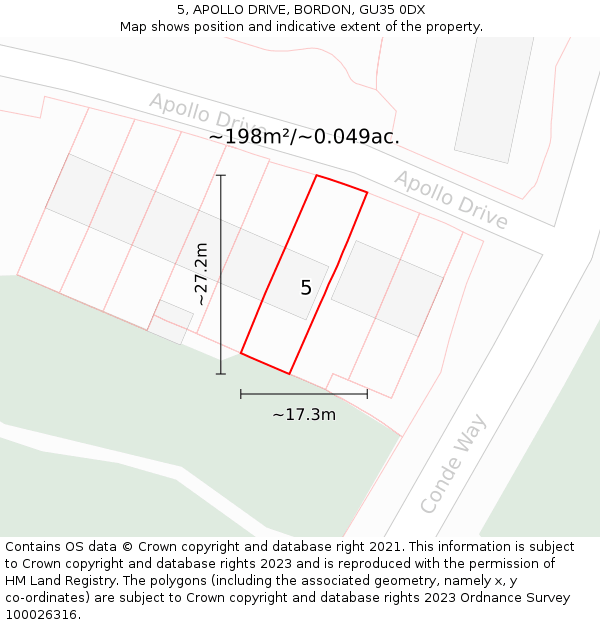 5, APOLLO DRIVE, BORDON, GU35 0DX: Plot and title map