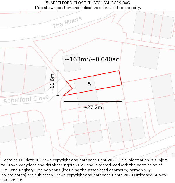 5, APPELFORD CLOSE, THATCHAM, RG19 3XG: Plot and title map