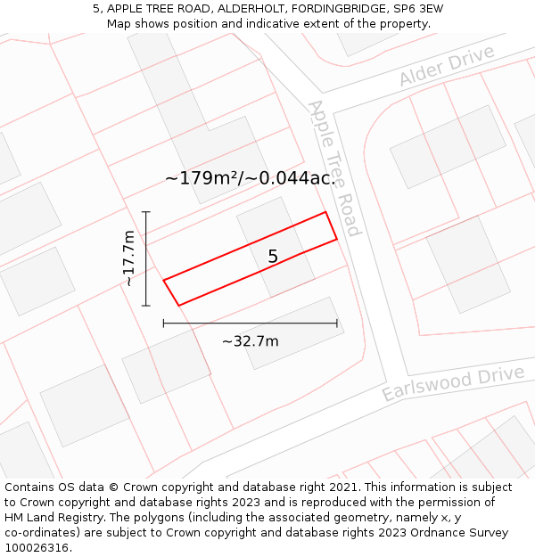 5, APPLE TREE ROAD, ALDERHOLT, FORDINGBRIDGE, SP6 3EW: Plot and title map