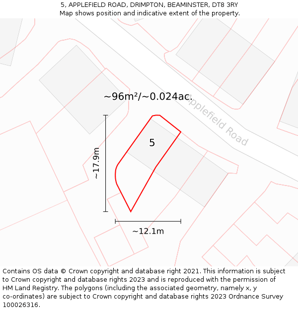5, APPLEFIELD ROAD, DRIMPTON, BEAMINSTER, DT8 3RY: Plot and title map