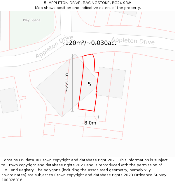 5, APPLETON DRIVE, BASINGSTOKE, RG24 9RW: Plot and title map