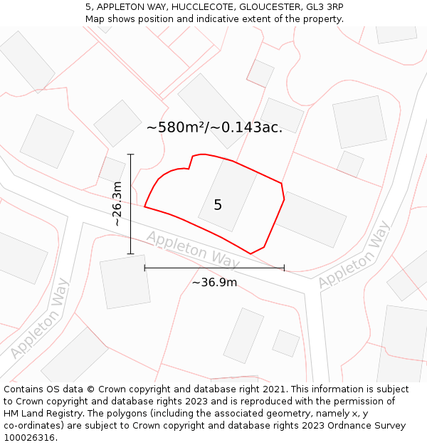 5, APPLETON WAY, HUCCLECOTE, GLOUCESTER, GL3 3RP: Plot and title map