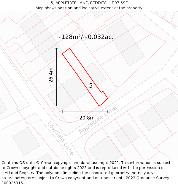 5, APPLETREE LANE, REDDITCH, B97 6SE: Plot and title map