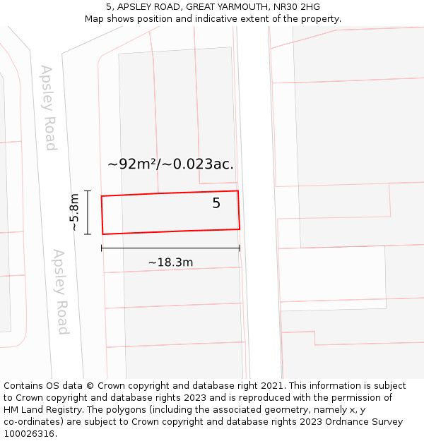 5, APSLEY ROAD, GREAT YARMOUTH, NR30 2HG: Plot and title map