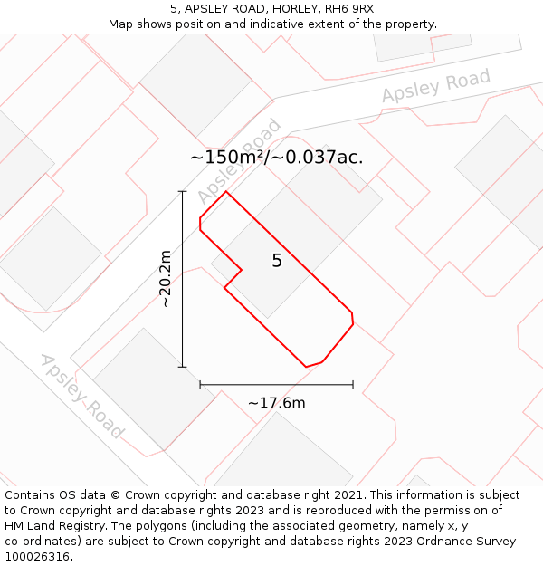 5, APSLEY ROAD, HORLEY, RH6 9RX: Plot and title map
