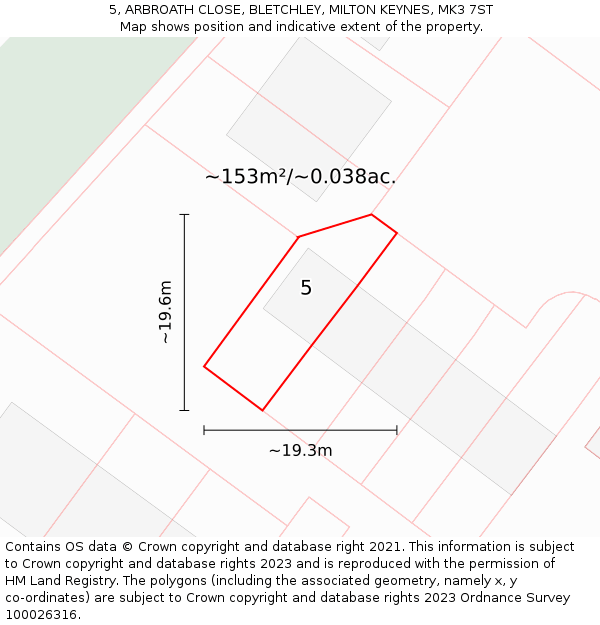 5, ARBROATH CLOSE, BLETCHLEY, MILTON KEYNES, MK3 7ST: Plot and title map