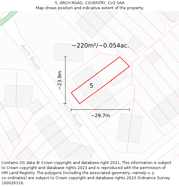 5, ARCH ROAD, COVENTRY, CV2 5AA: Plot and title map