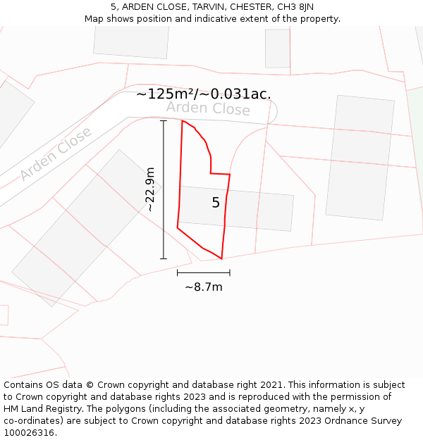 5, ARDEN CLOSE, TARVIN, CHESTER, CH3 8JN: Plot and title map