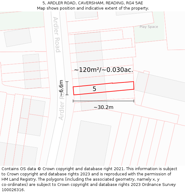 5, ARDLER ROAD, CAVERSHAM, READING, RG4 5AE: Plot and title map