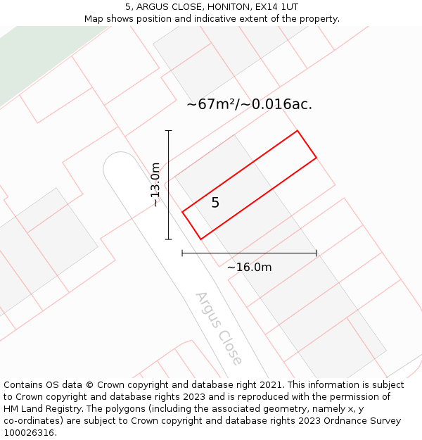 5, ARGUS CLOSE, HONITON, EX14 1UT: Plot and title map