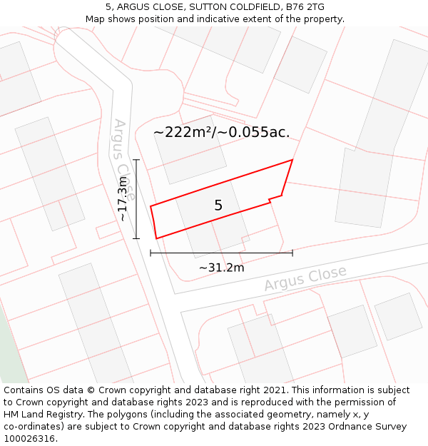 5, ARGUS CLOSE, SUTTON COLDFIELD, B76 2TG: Plot and title map