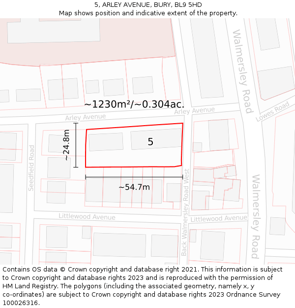 5, ARLEY AVENUE, BURY, BL9 5HD: Plot and title map