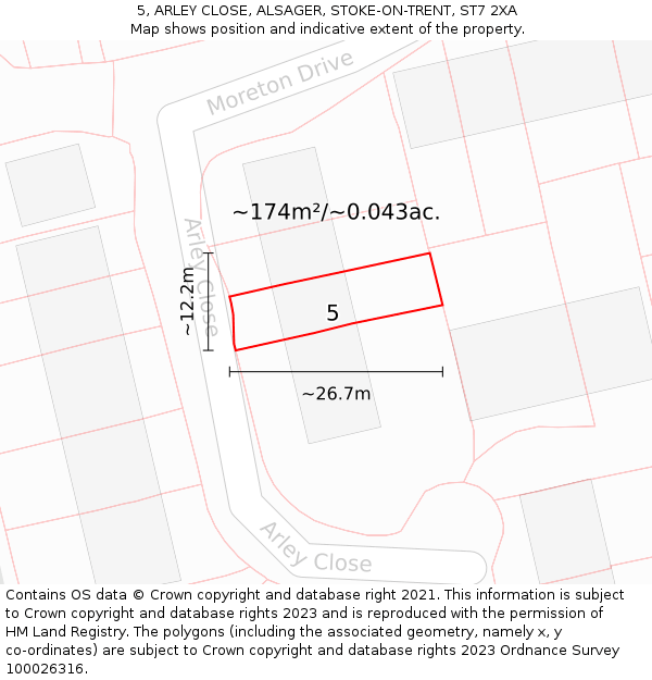 5, ARLEY CLOSE, ALSAGER, STOKE-ON-TRENT, ST7 2XA: Plot and title map