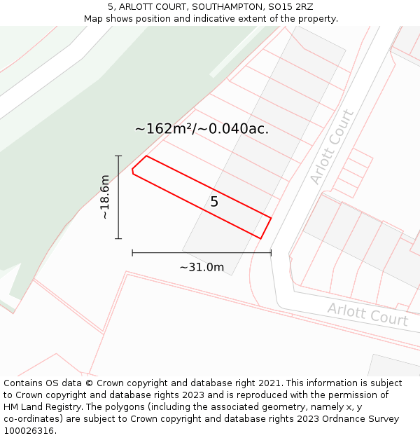5, ARLOTT COURT, SOUTHAMPTON, SO15 2RZ: Plot and title map