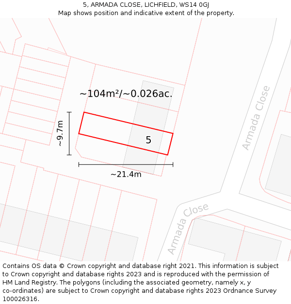 5, ARMADA CLOSE, LICHFIELD, WS14 0GJ: Plot and title map