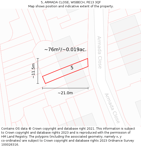 5, ARMADA CLOSE, WISBECH, PE13 3QF: Plot and title map