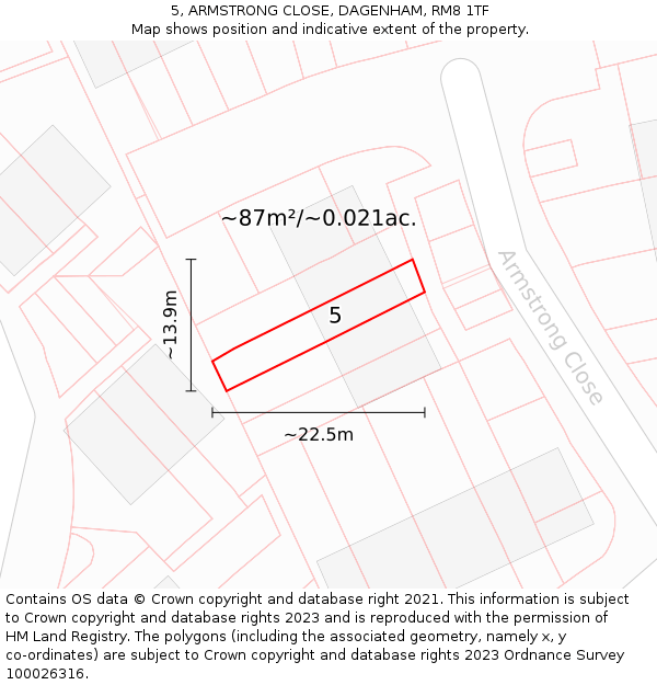 5, ARMSTRONG CLOSE, DAGENHAM, RM8 1TF: Plot and title map