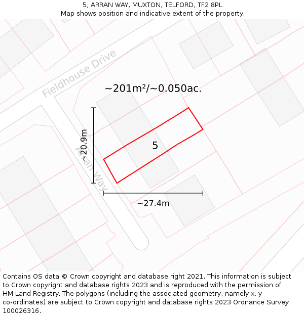 5, ARRAN WAY, MUXTON, TELFORD, TF2 8PL: Plot and title map