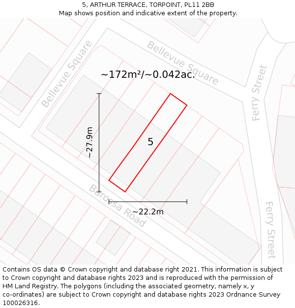 5, ARTHUR TERRACE, TORPOINT, PL11 2BB: Plot and title map