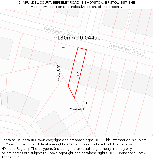 5, ARUNDEL COURT, BERKELEY ROAD, BISHOPSTON, BRISTOL, BS7 8HE: Plot and title map