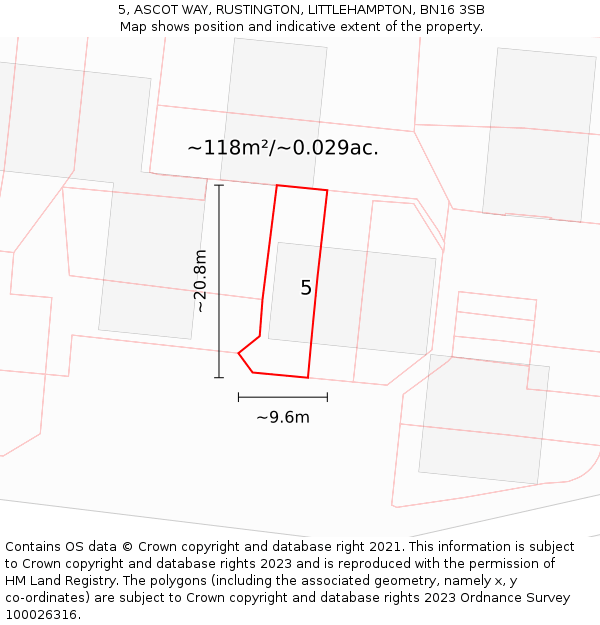 5, ASCOT WAY, RUSTINGTON, LITTLEHAMPTON, BN16 3SB: Plot and title map