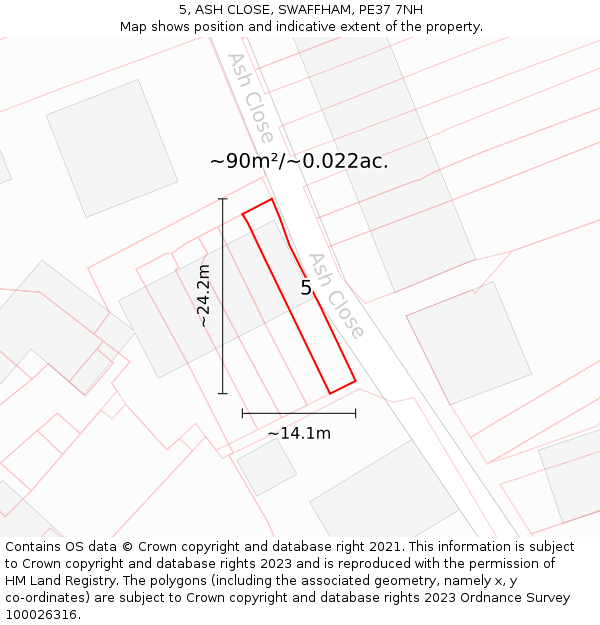 5, ASH CLOSE, SWAFFHAM, PE37 7NH: Plot and title map