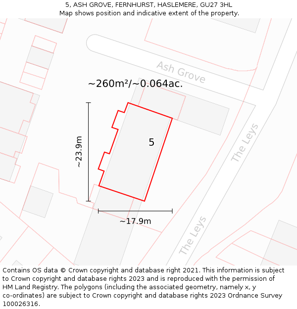 5, ASH GROVE, FERNHURST, HASLEMERE, GU27 3HL: Plot and title map